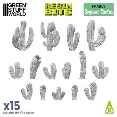 Green Stuff World Saguaro Kaktus Set (15) 3D printed Saguaro Cactus Set