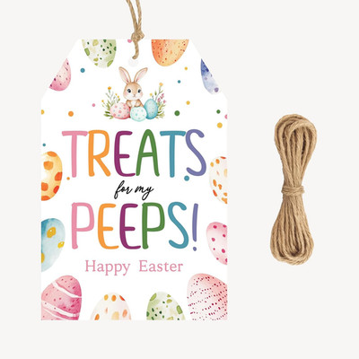 Easter Gift Tags, 50PCS Treats for My Peeps Tags, Colorful Easter Egg Bunny Gift