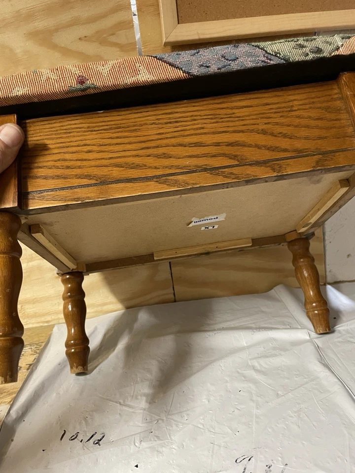 VTG Powell Tapestry Foot Stool With Hinged Lid Wood Base Legs 10"H 12"L 16"W - Image 3 of 4