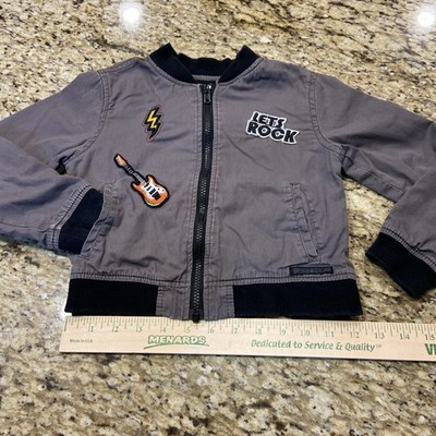 Hudson-Let's Rock Patches Guitar Bomber Gray Cotton Jacket Boys Girl Size 5 Star