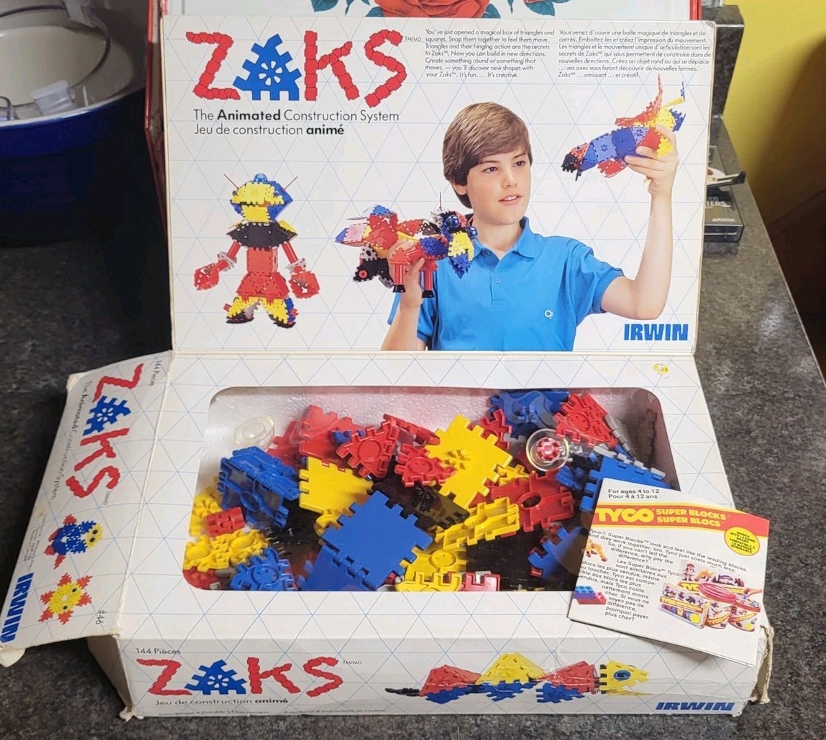 Vintage 1987 ZAKS Set 144Pc Connect To LEGO + Box & Booklet IRWIN