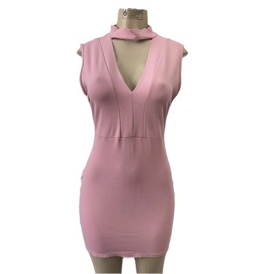 Love Republic Mauve Pink Bodycon Mini Dress Cutout Choker Neck Sleeveless Sz L