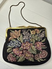 Vintage Small Handbag Purse Floral Tapestry Chain Strap Made In West Germany