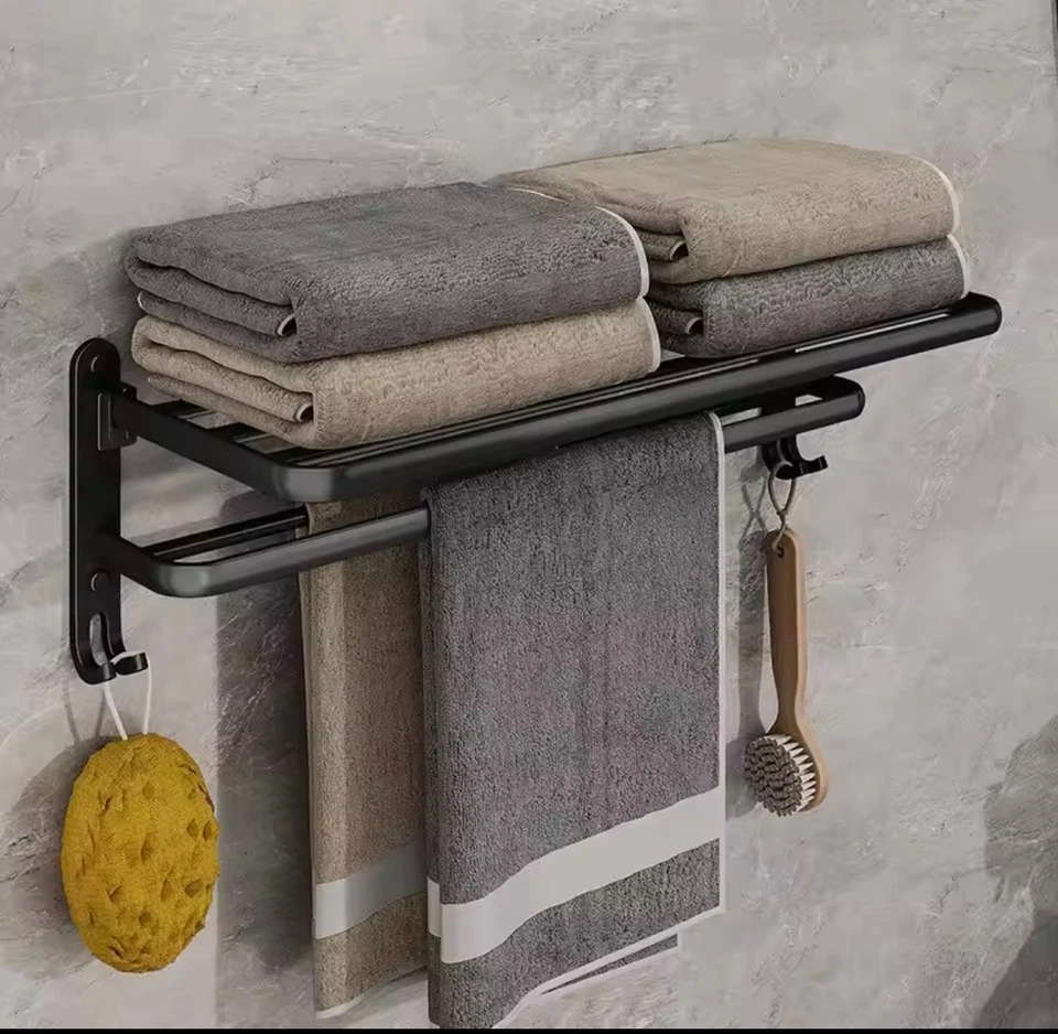 Porta Asciugamani Pieghevoli Nero Opaco Da Parete In Alluminio - Immagine 3 di 4