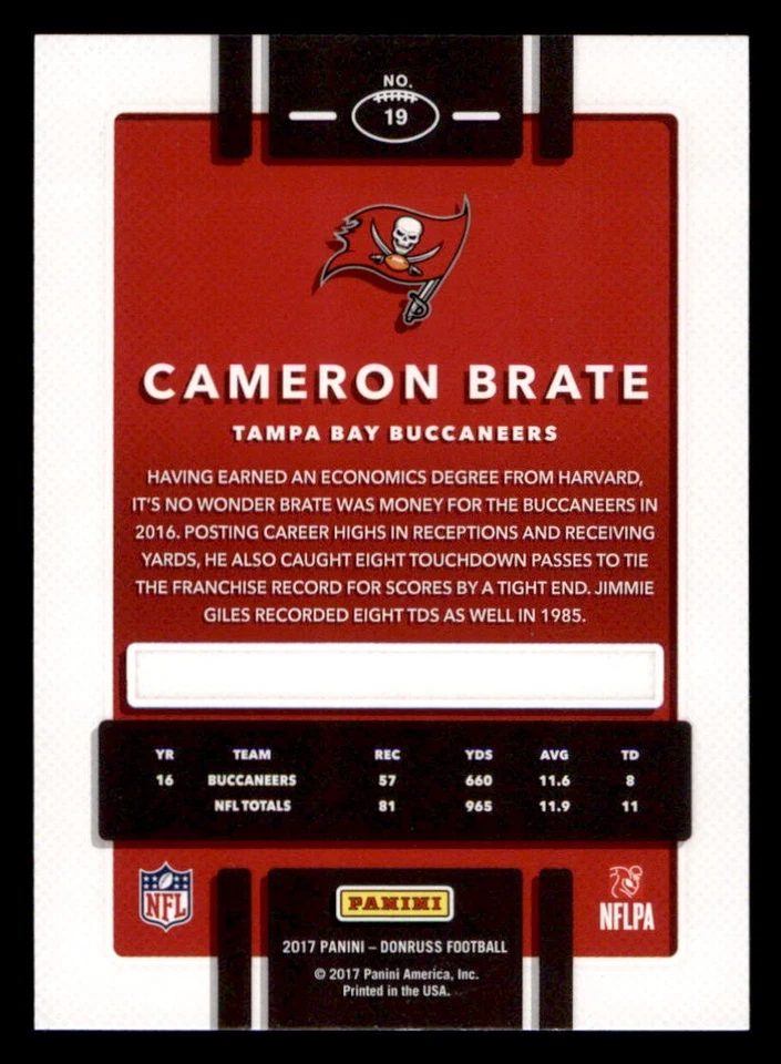 2017 Donruss #19 Cameron Brate Tampa Bay Buccaneers - Image 2 of 2