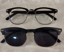 Black Clubmaster Style Glasses  Sunglasses Set Browline Retro Classic Frames