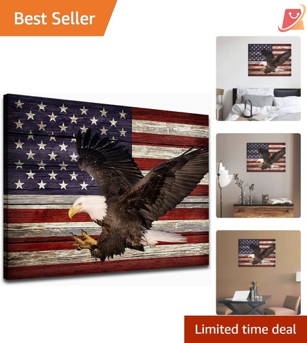 Canvas Wall Art Eagle 12" x 16" Vintage American Flag Decor Ready to Hang