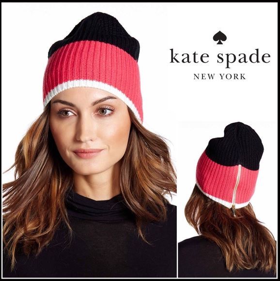 NEW Kate Spade Color Block Zip Beanie Hat Colorblock Zip Beanie | Kate Spade New York main image 4
