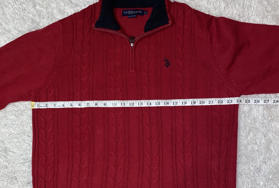 U.S. Polo Assn. Men Cable knit Fleece Lined Neck 1/4 Zip Pullover XL - Image 3 of 4