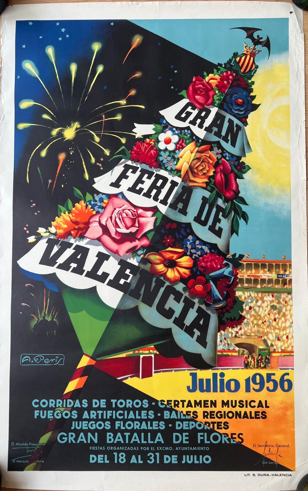 A. Peris - Póster - Feria Valencia 1956 (Flores Corrida) - ¡OFRECE AHORA!