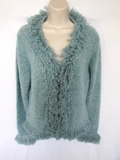 WOMANS L blue boulce fringe knit long sleeve KNIT CARDIGAN