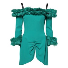 DOLCE & GABBANA Dress Green Lace Off Shoulder Sheath Mini IT40/US6/S RRP 8930usd