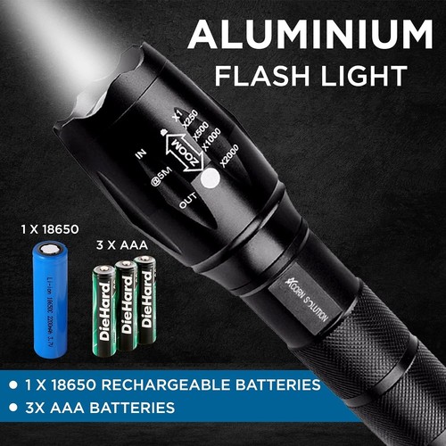 Police 90000LM T6 LED Super Bright Zoom Flashlight Powerful Camping Lamp Torch - Picture 6 of 10