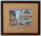 Lucien Genin . Gouache "L'opéra le jour de la Victoire" debut XX° 18 x 23.5 cm 
