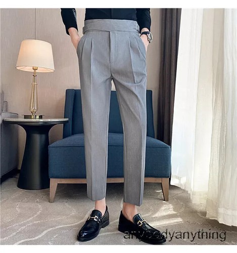 Men's Retro Gurkha Pants High Waist Business Suit Pants Casual Pleated Trousers - Picture 13 of 19