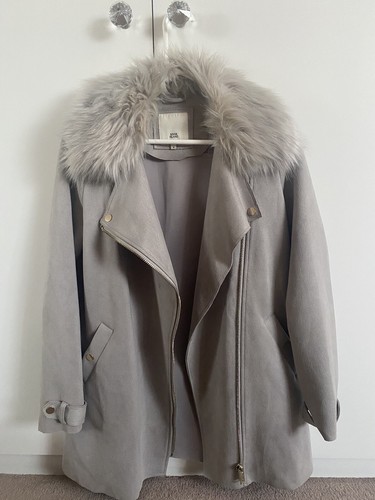 River Island Grey Suede Trench Coat Longline Jacket Women’s Size UK 8 EUR 34 - Picture 8 of 8
