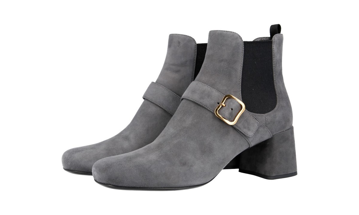 PRADA CHELSEA BOOTS BOOTIES SHOES 1T159H GREY SUEDE BUCKLE US 10