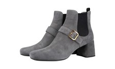 PRADA CHELSEA BOOTS BOOTIES SHOES 1T159H GREY SUEDE BUCKLE US 10 EU 40 40,5 UK 7