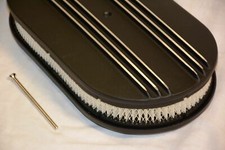 16 Black Aluminum Nostalgia Center Finned Oval Air Cleaner Street Rod Nice