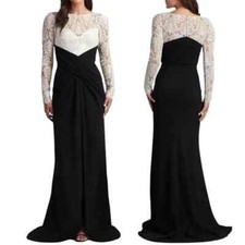 Tadashi Shoji Black Ivory Illusion Lace Bateau Neck Gown Size 4 538