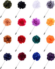 16 Pieces Flower Men'S Lapel Pins Handmade Satin Boutonniere Pin for Suit Weddin