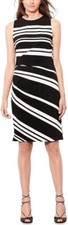 Lauren Ralph Lauren Dress 10 Striped Ruched Sheath Sleeveless Black White