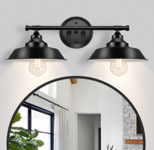 Farmhouse Vanity Light Fixture, 2-Light Black Bathroom Light Fixture Over Mirror