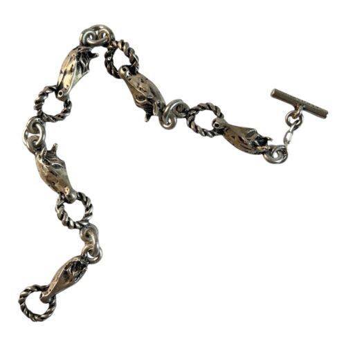Equestrian Western Horse Head Link Solid Sterling Silver Toggle Bracelet - Picture 6 of 6