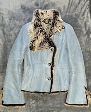 $2800 Jean Guise Blue Leather Toscana Lamb Shearling Fur Fitted Jacket 34 Xs/s