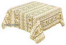 French Provencal Coated Cotton Tablecloth Birds Flowers Butterflies Blue France