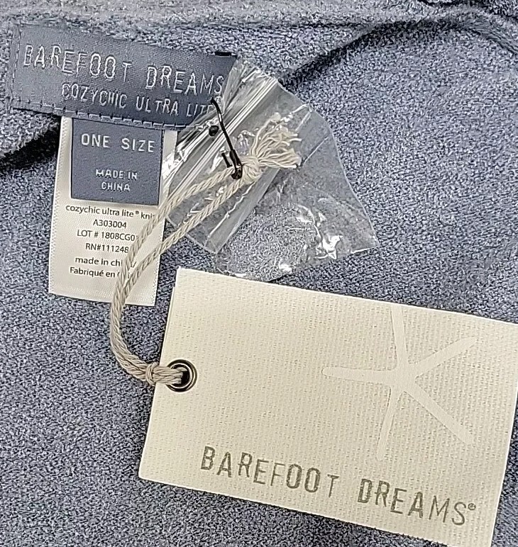 New Barefoot Dreams Cozy Chic Ultra Light Kimono Wrap Blue One