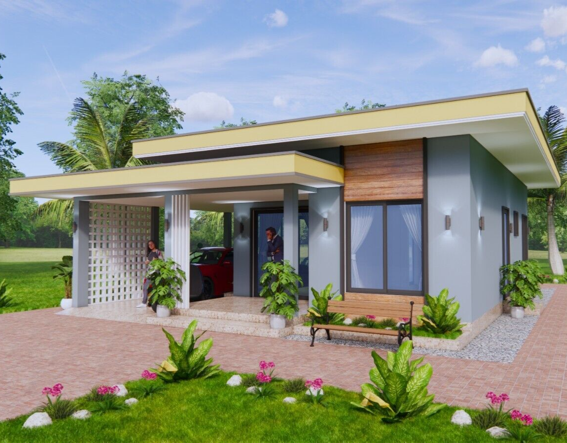 30x36 Feet House Design Plans 9x11 Meter 2 Bed 1 Bath Hidden Roof