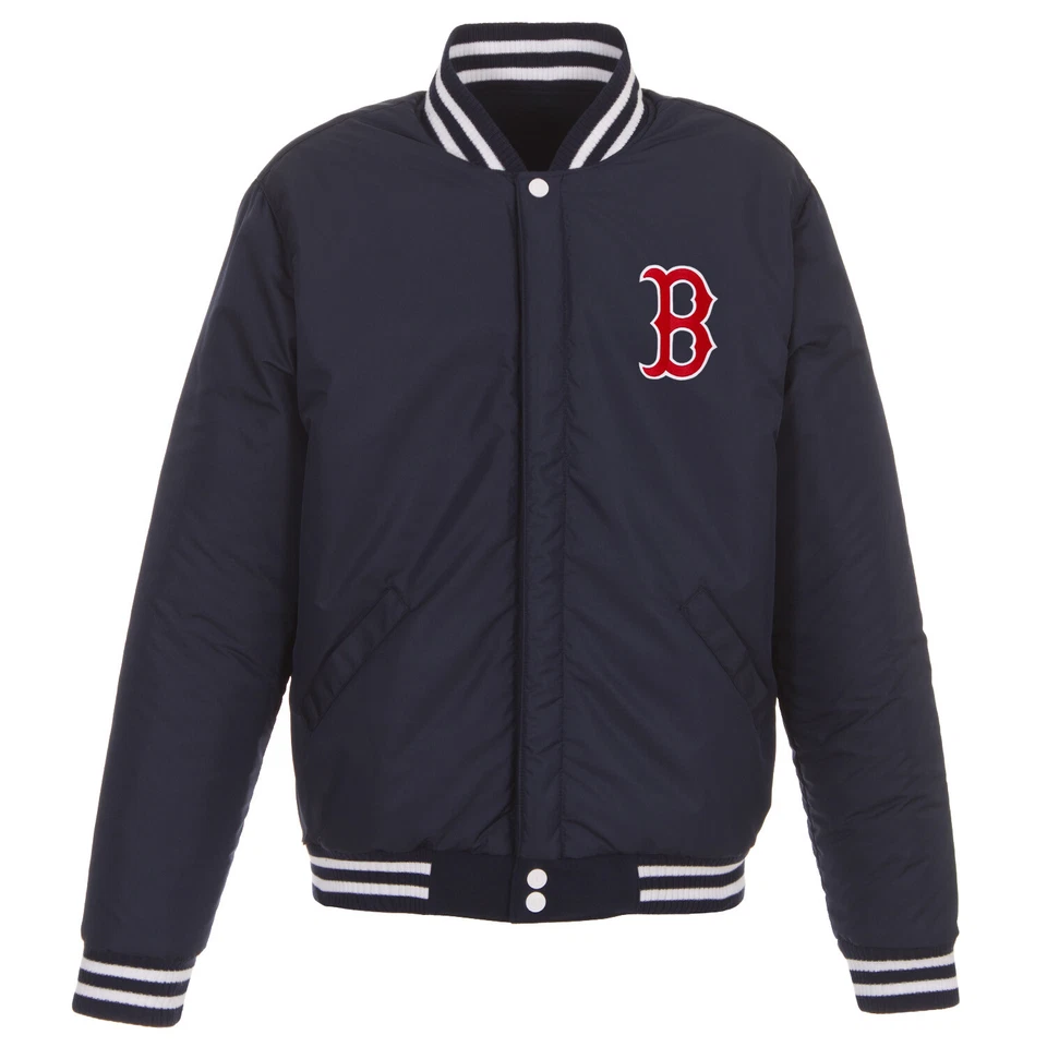 Chaqueta polar reversible MLB Boston Red Sox mangas PVC 2 logotipos delanteros diseño JH Foto 4 de 4