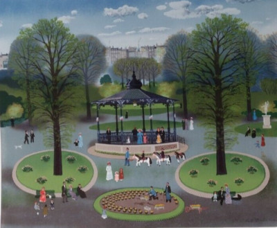 MICHEL DELACROIX Le Kiosque.  Lithograph  Signed in the plate