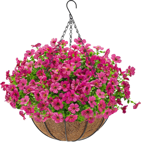 Artificial Hanging Flowers Basket for Outdoors Fake Hanging Plants Spring Summer