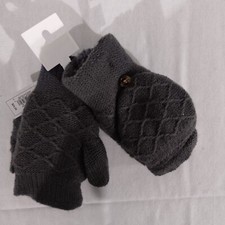 NEW Sonoma Women's Grey Knit Solid Flip Gloves One Size.
