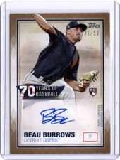 Beau Burrows 2021 Topps 70 Years of Baseball Gold Autograph /50(card#70YA-BBU)