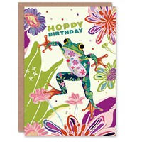 Hoppy Frosch Springen Blumen Bunt Hell Geburtstagskarte
