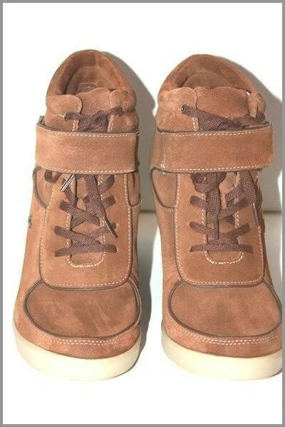 LACOSTE Bottines Compensées à scratchs  Daim Marron Fauve Taille 40 TBE - Photo 3/4