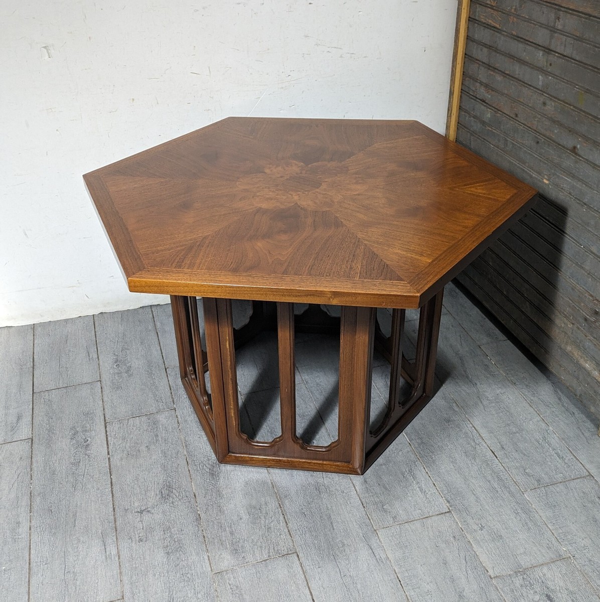 Vintage John Widdicomb Grand Rapids Hexagon Walnut End Table Mid