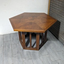 Vintage John Widdicomb Grand Rapids Hexagon Walnut End Table Mid Century Modern
