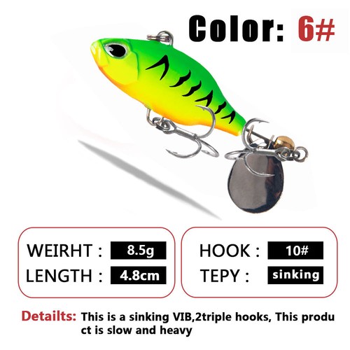 6 PCS New Rotating Metal VIB Vibration Bait Tail Spinner Spoon Fishing Lures - Picture 23 of 30
