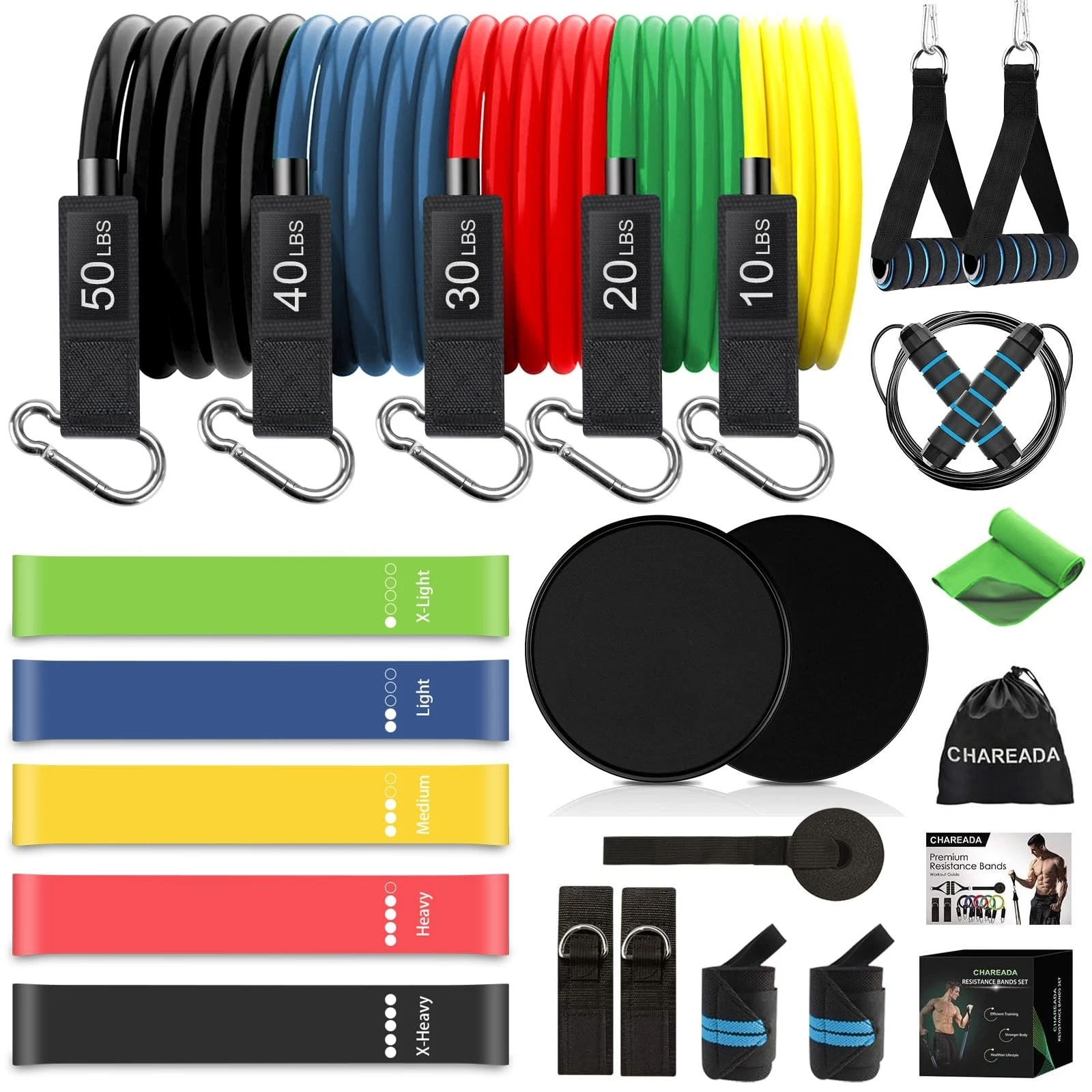 23 Pack Resistance Bands Set Workout Bands, 5 Stackable Exercise Bands 5 Loop...