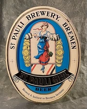 1970's St Pauli Girl Brewery Bremen Germany Oval Beer Sign 18x40 Pressed Plastic