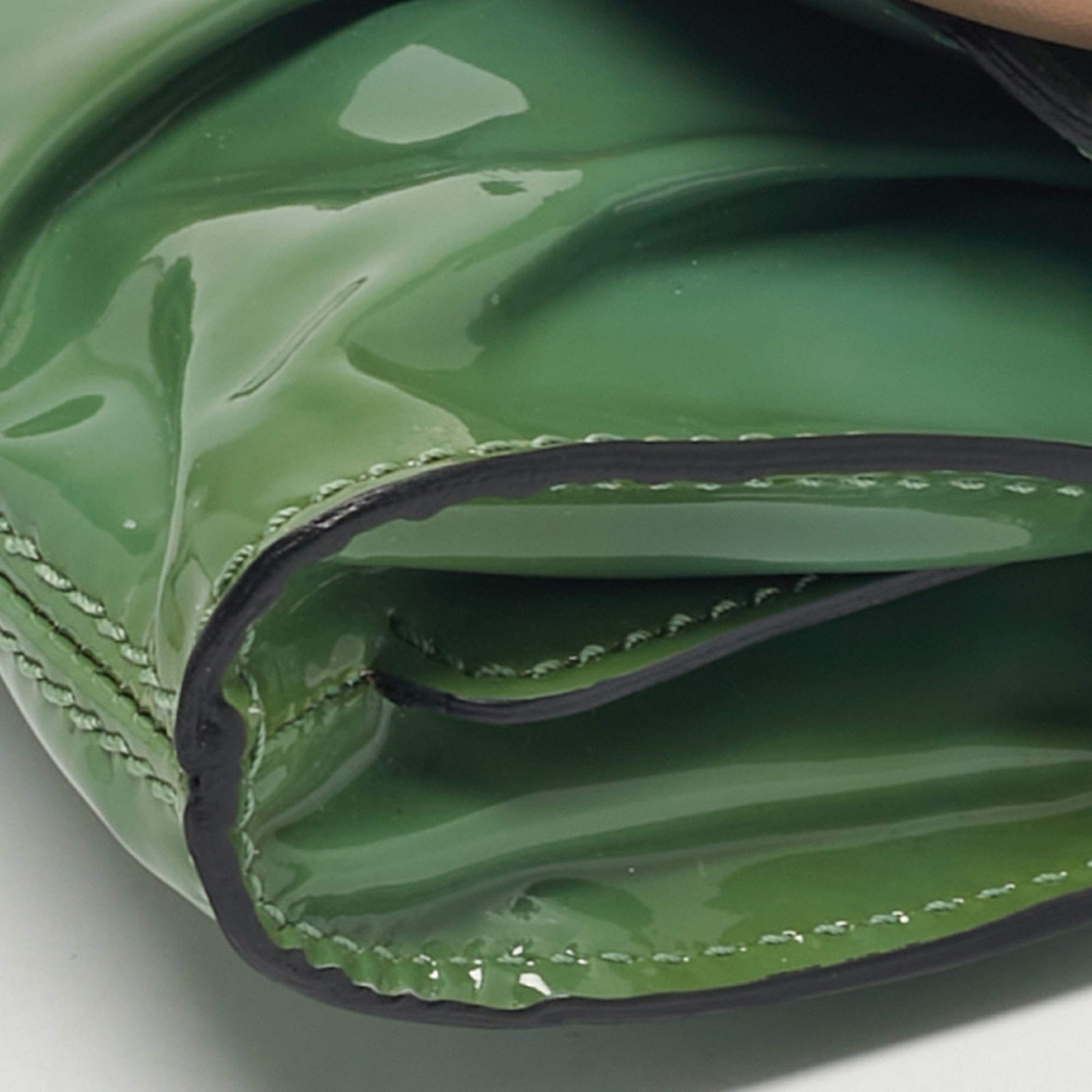 Valentino GreenBeige Patent Leather Bow Flap Clutch thumbnail 12