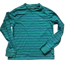 Vineyard Vines cotton green blue stripe long sleeve tee size small