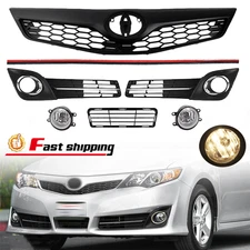 Front Bumper Upper Lower Grille Fog Light &Cover Set For Toyota Camry SE 2012-14