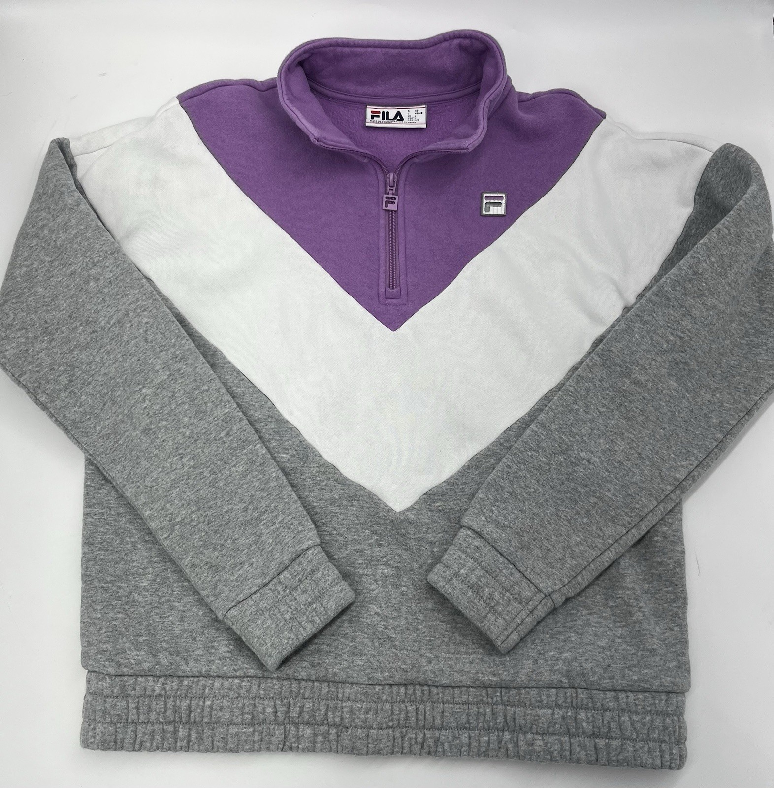Fila Sweatshirt Womens Large L Grey Purple Chevron Quarter Zip 1/4 Retro Sweater