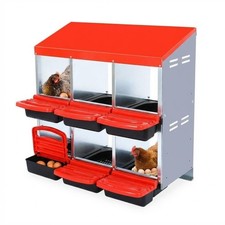 Heavy-Duty Metal Chicken Nesting Box 6-Slot Removable Tray Ventilation Holes