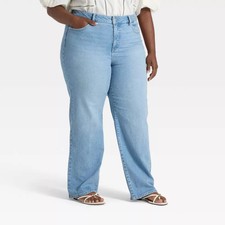 Women's High-Rise Straight Leg Jeans - Ava  Viv Light Blue Denim